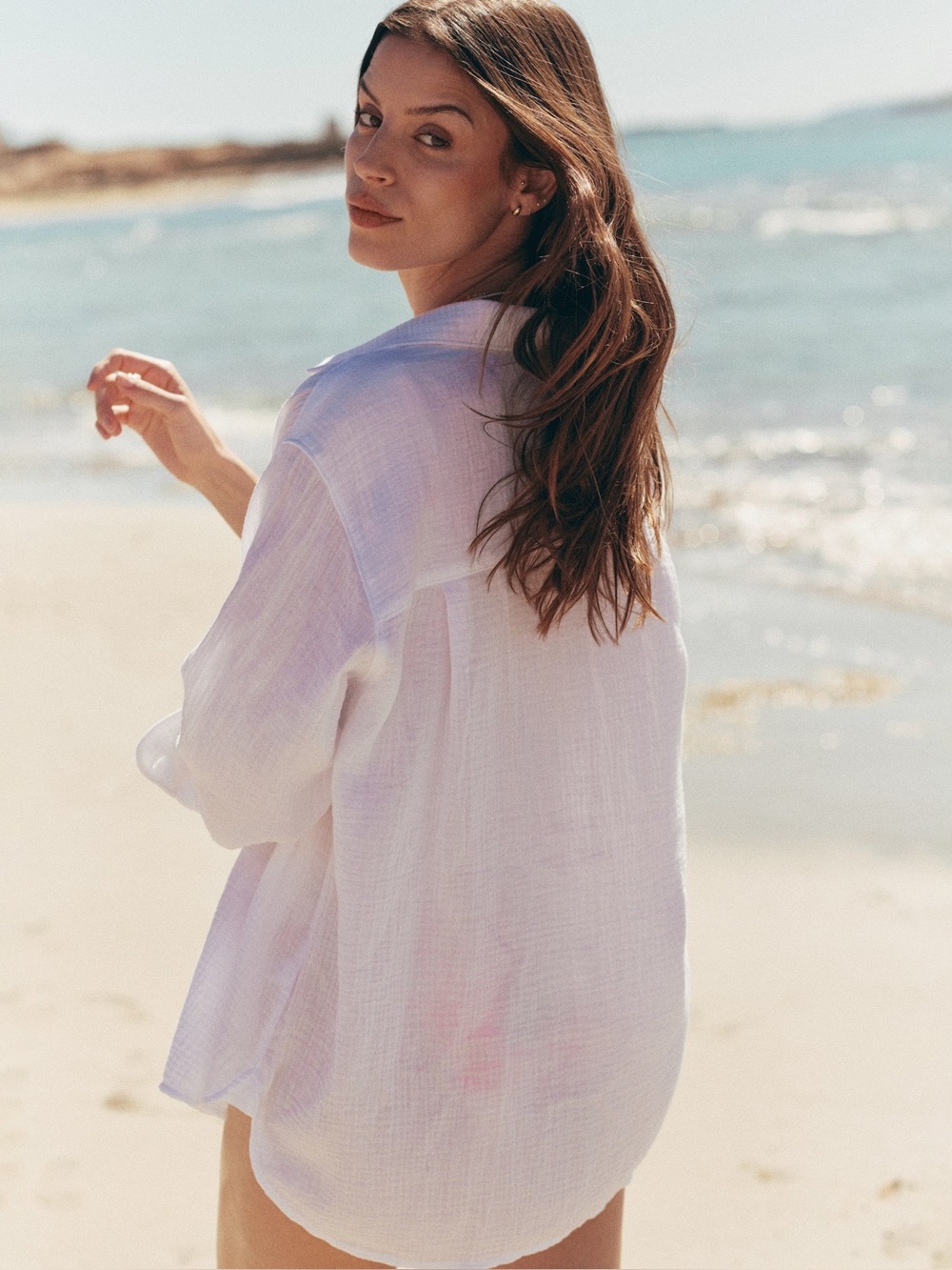 Marine Layer White Gauze Beach Cover-Up Shirt